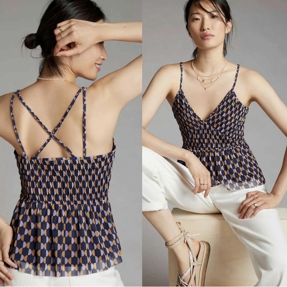 NWT Anthropologie Geometric Print Strappy Top SZ L | Ballercore